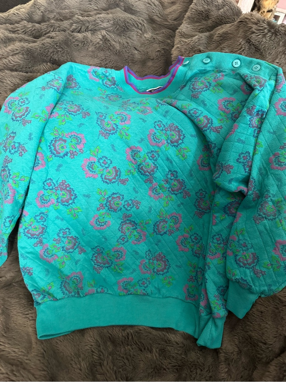 Women’s 90’s Vintage Gitano Floral Quilted Sweatshirt - Teal
